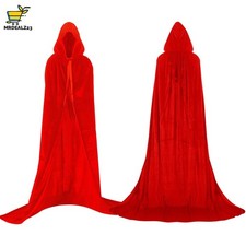 Unisex Rot Samt Cape mit Kapuze - Lange Halloween Kostüm für Erwachsene XL