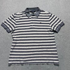 Scotch  Soda Polo Shirt Mens Medium Navy Beige Striped Linen Blend Casual