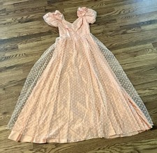 Rare Vintage 70s Peach Swiss Dot Cottagecore Romantic Maxi Dress Union Made