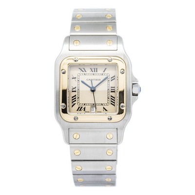 Cartier Santos Galbee 1566 W20011C4 18k YG Two Tone White Roman Dial Quartz 29mm
