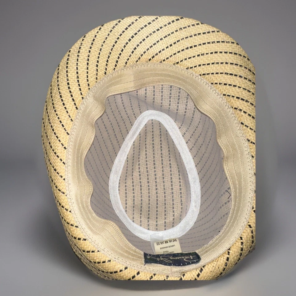 Panama Jack Sports Fedora Paja Geométrica y Banda Negra Bronceada y Negra Usada en Excelente Condición Grande Foto 2 de 4