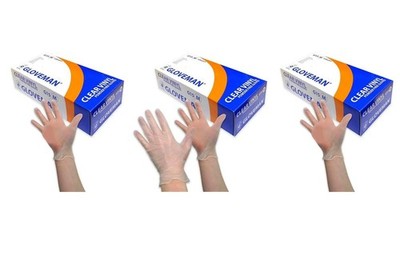 3 Schachteln à 100 (300 Handschuhe) - GLOVEMAN HANDSCHUHE KLAR VINYL PUDER- & LATEXFREI