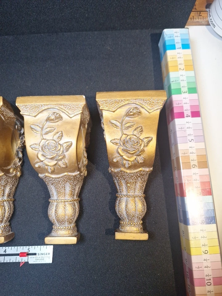 Juego de 4 soportes de barra de cortina de ménsula dorada rosas botánicas florales de resina ornamentada Foto 2 de 4