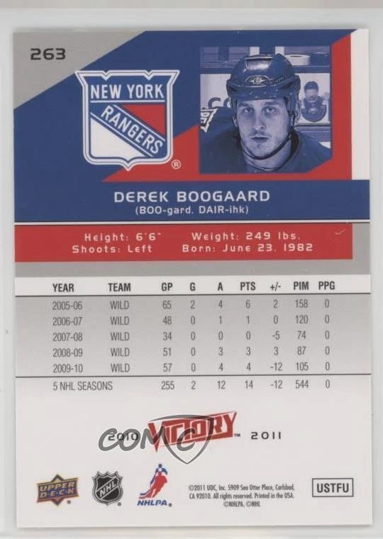 2010-11 Upper Deck Victory Gold Derek Boogaard #263 - Image 2 of 2