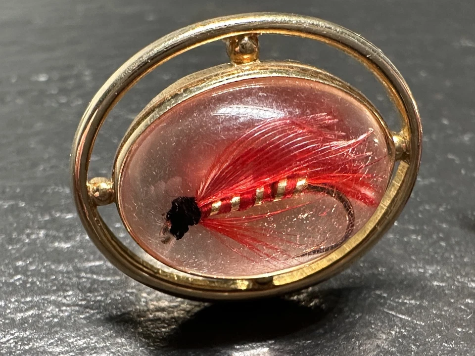 GEMELOS ANZUELO PESCA TONO ROJO ENCAPSULADO TONO DORADO VINTAGE DE ANSON I468 Foto 3 de 4