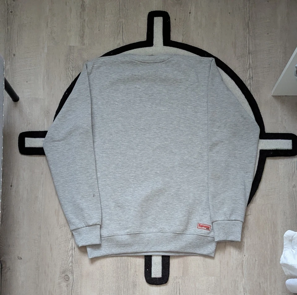 Supreme Logo Sweatshirt Crewneck Heather Grey Large L  - Photo 3/4