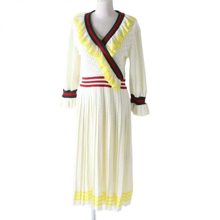 Authentique robe Gucci Adidas tricotée cashcoeur tricot plissée blanche multi M   Goo