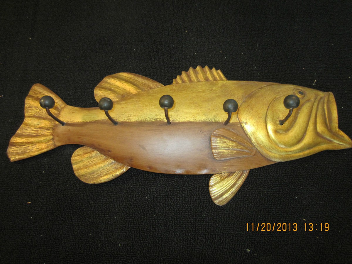 bass fish wall hooks NAUTICAL WALL HOOKS, ON METAL WIDE MOUTH BASS