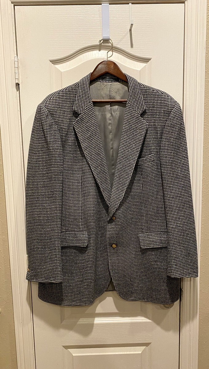 Vintage Neiman Marcus Sandhurst Club Wool Houndstooth Sport Coat Blazer  Mens 46L
