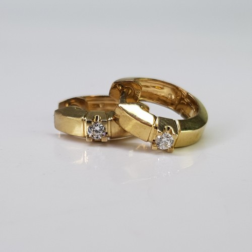 Modernist Gold Plated Sterling Silver Large CZ Gemstone Thick Hoop Earrings 14mm - Picture 4 of 10