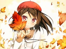 Landscape anime kantoku girls leaves brunette hat fall Custom Gaming Mat Desk