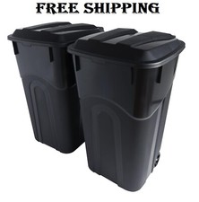 32 Gallon Wheeled Outdoor Garbage Can with Attached Snap Lock Lid and Heavy-Duty
