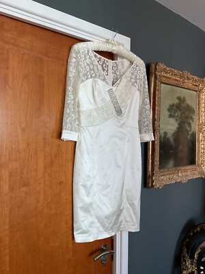 Di Mare White Wedding Dress Size 10-12 Fit & Flare Knee Length Party Evening