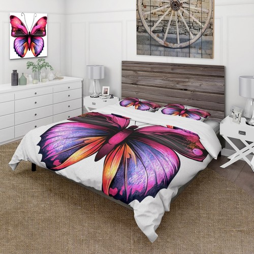 Designart 'Bright Pink Butterfly Portrait' Modern Duvet eBay