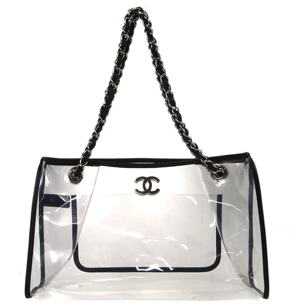 Chanel Chain Shoulder Bag Clear Black Vinyl Leather 11060988 171140