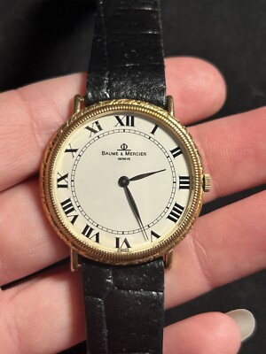 1970s 18K Gold Baume & Mercier Geneve Ladies Wrist Watch 34mm 35134