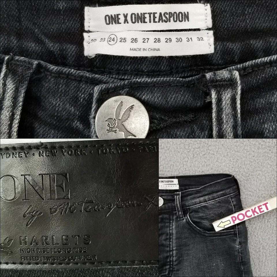 ОДИН x одна чайная ложка Harlets Jean шорты черный высокий подъем витой манжеты кромки размер 24 - Изображение 4 из 4