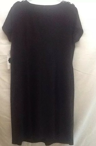 Robbie Bee NEW $60 Sz 14 Black Ivory Ruffled Neckline Pleated Dress - Picture 5 of 7