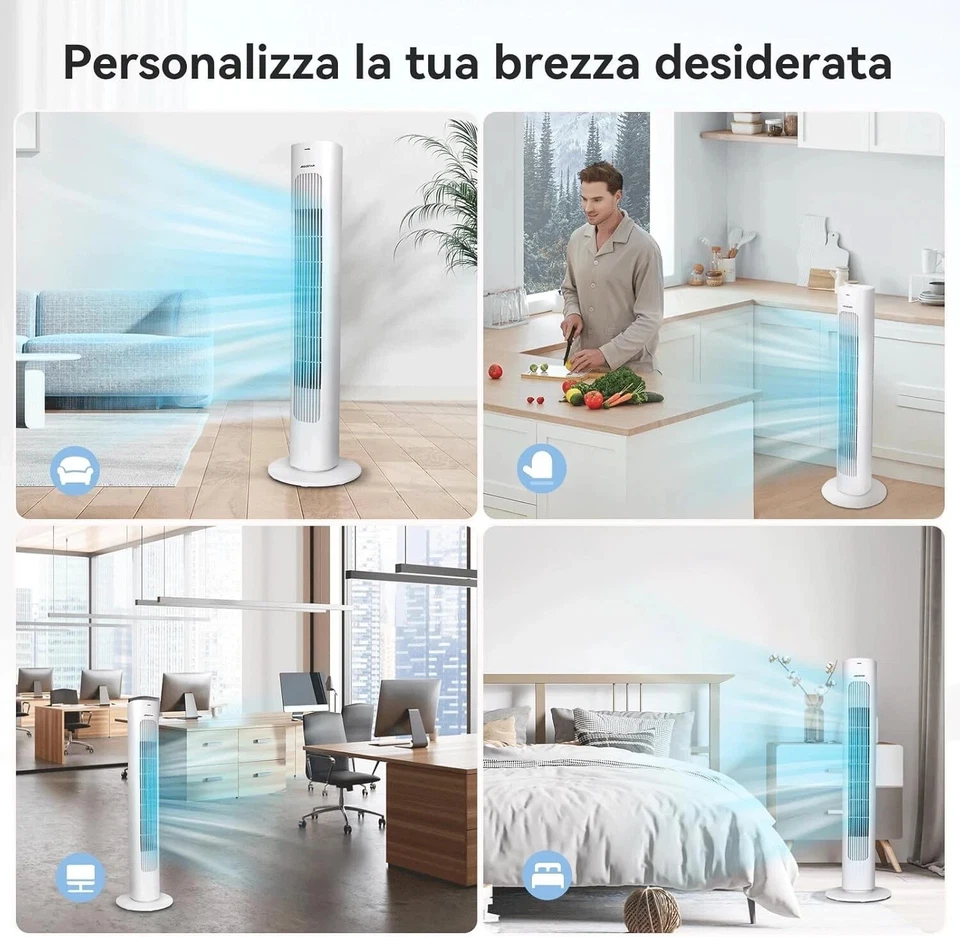 AIGOSTAR VENTILATORE A TORRE SILENZIOSO POTENTE 3 VELOCITA 82 CM 50 WATT TIMER - Immagine 2 di 4
