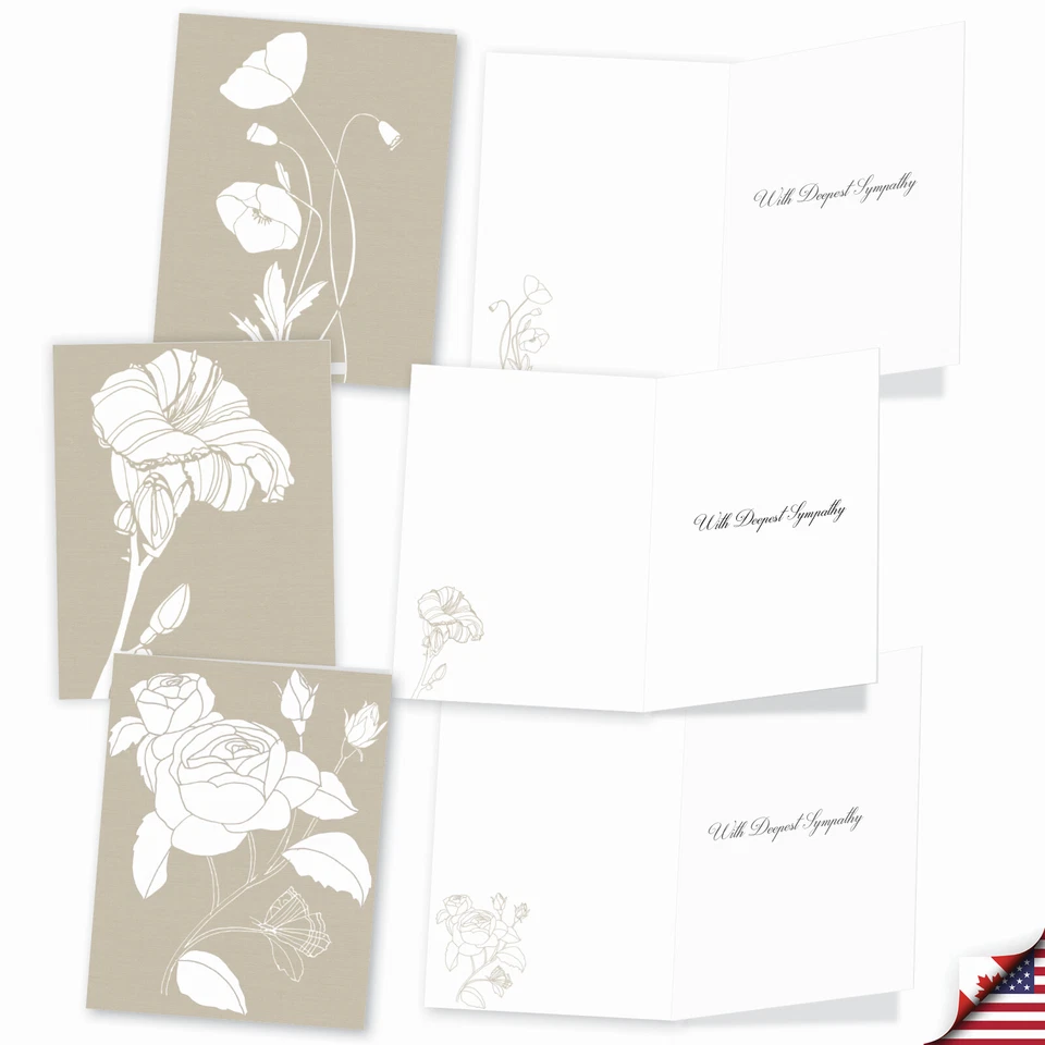 20 карточек Asst'd Sympathy с конвертами (10 дизайнов, по 2) цветочные белые чернила - Изображение 4 из 4