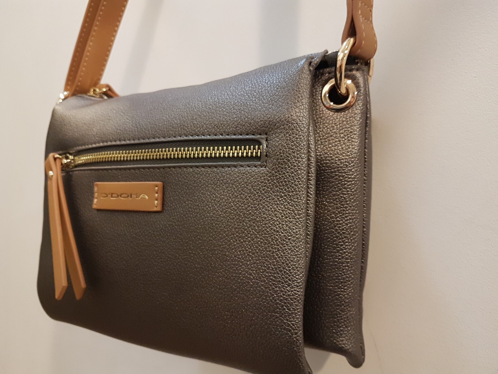 Bolso Triple DDona bandolera de mujer gris metalizado