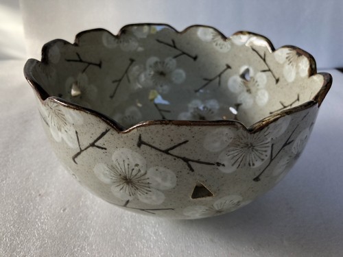 Hand Made Japanese Style Bowl Artist Signed Ceramic Clay Cherry Blossoms - Picture 10 of 11