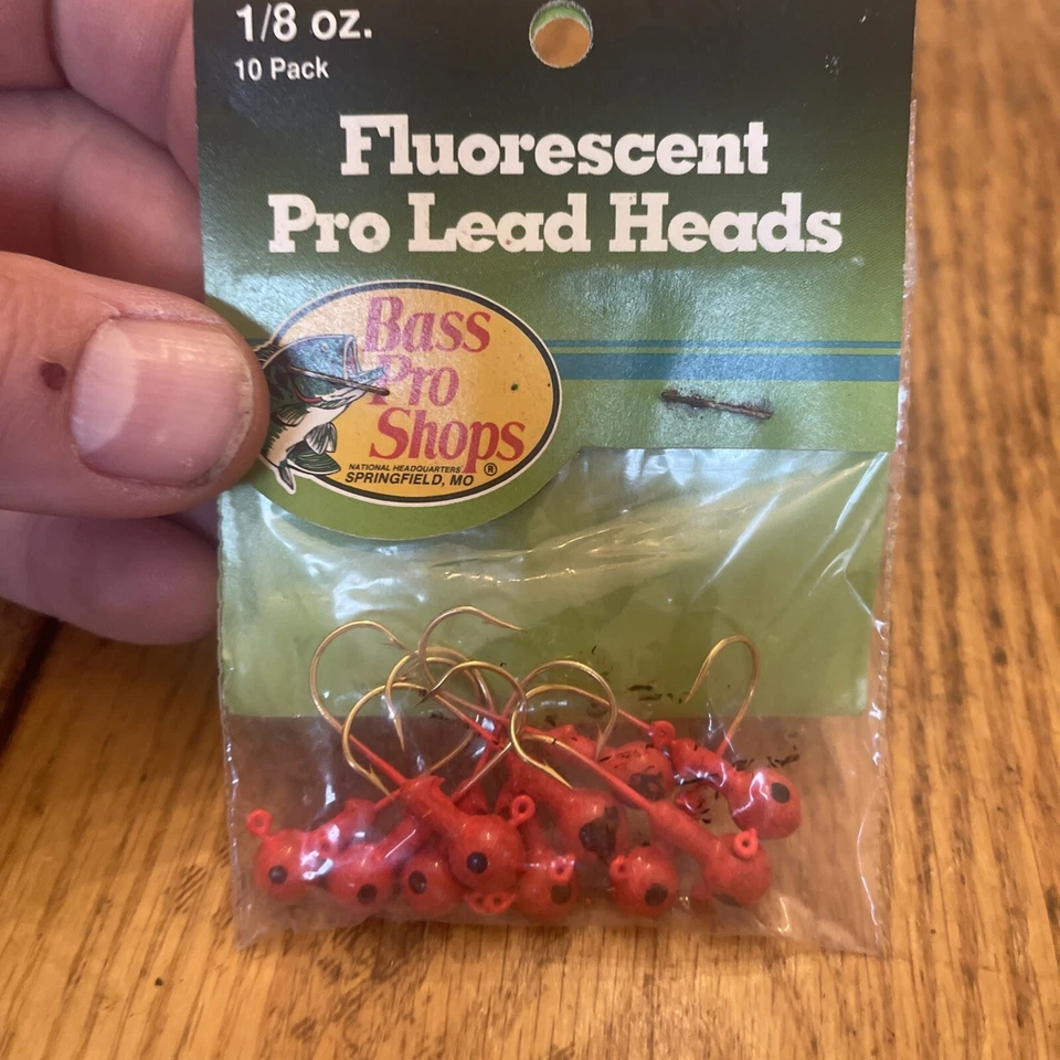 Cabezales de plantilla fluorescentes Bass Pro Shops 1/8 OZ 10/bolsa rosa fluorescente Nuevo de Lote Antiguo Foto 3 de 4