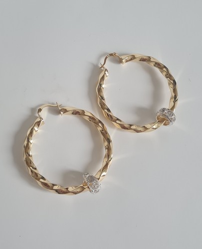 Gold Twist Hoop Earrings With Cz Balls 9ct Gold Filled 50mm Small Twist Hoops - Picture 3 of 3