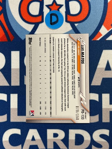 2020 Topps Pro Debut Blue /150 Luis Matos #PD-133 - Picture 2 of 2