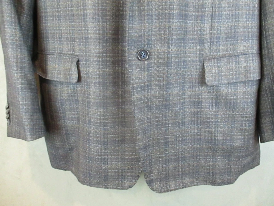 Abrigo deportivo Jhane Barnes para hombre 46 gris a cuadros lana seda lona completa Y2K Foto 3 de 4