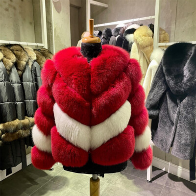 Trendy Women's Genuine Real Fox Fur Short Coat Fluffy Jacket