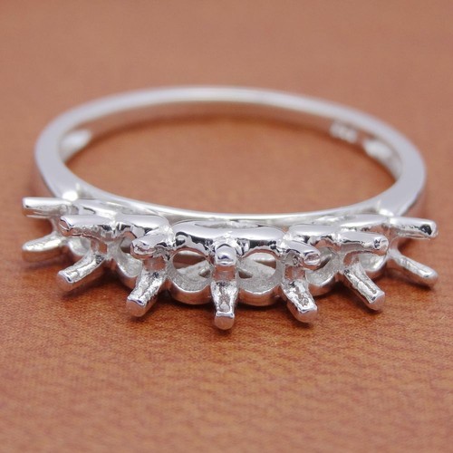 Engagement Wedding Anniversary Band Silver 925 Ring Semi Mount Prong Setting - Picture 2 of 7