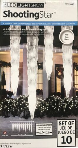 Gemmy Lightshow SHOOTING STAR Icy White LED Icicle Lights - Set of 10 - NEW - Picture 1 of 1