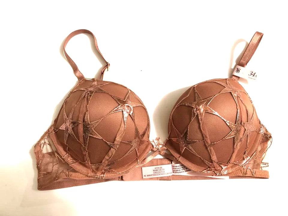 Victorias Secret Bombshell Add-2-Cups Sujetador y Tanga en V Conjunto de 2 Piezas Estrellas Oro Rosa Nuevo con Etiquetas Foto 3 de 4