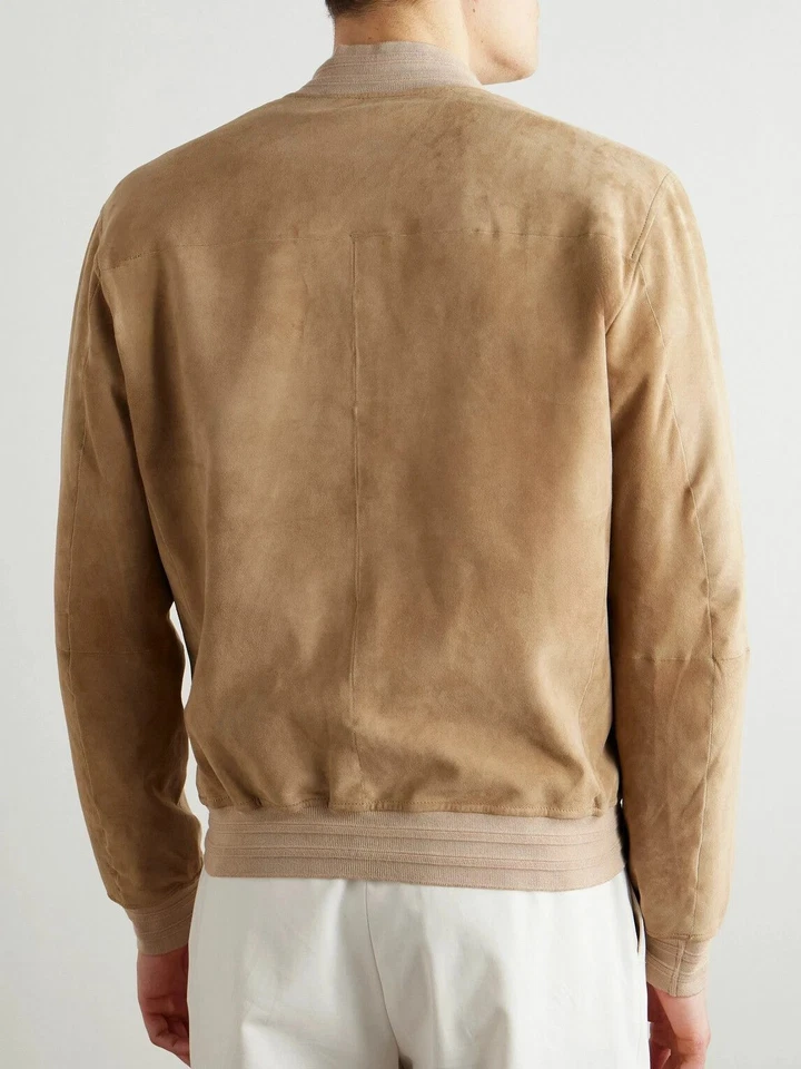 Men Brown Pure Suede Leather Jacket Slim Fit Trucker Jacket Custom Size S M L XL - Image 2 of 3