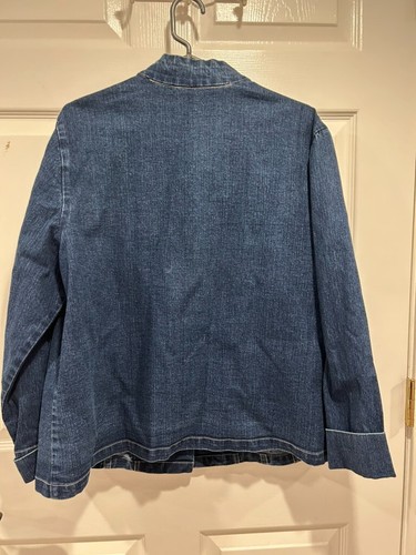 ANAGE Woman sz 1X BLUE Jean DENIM COTTON JACKET gold METAL EMBELLISHMENTS Snaps - Picture 9 of 11