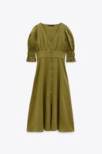 ZARA DRESS LINEN KHAKI SIZE L