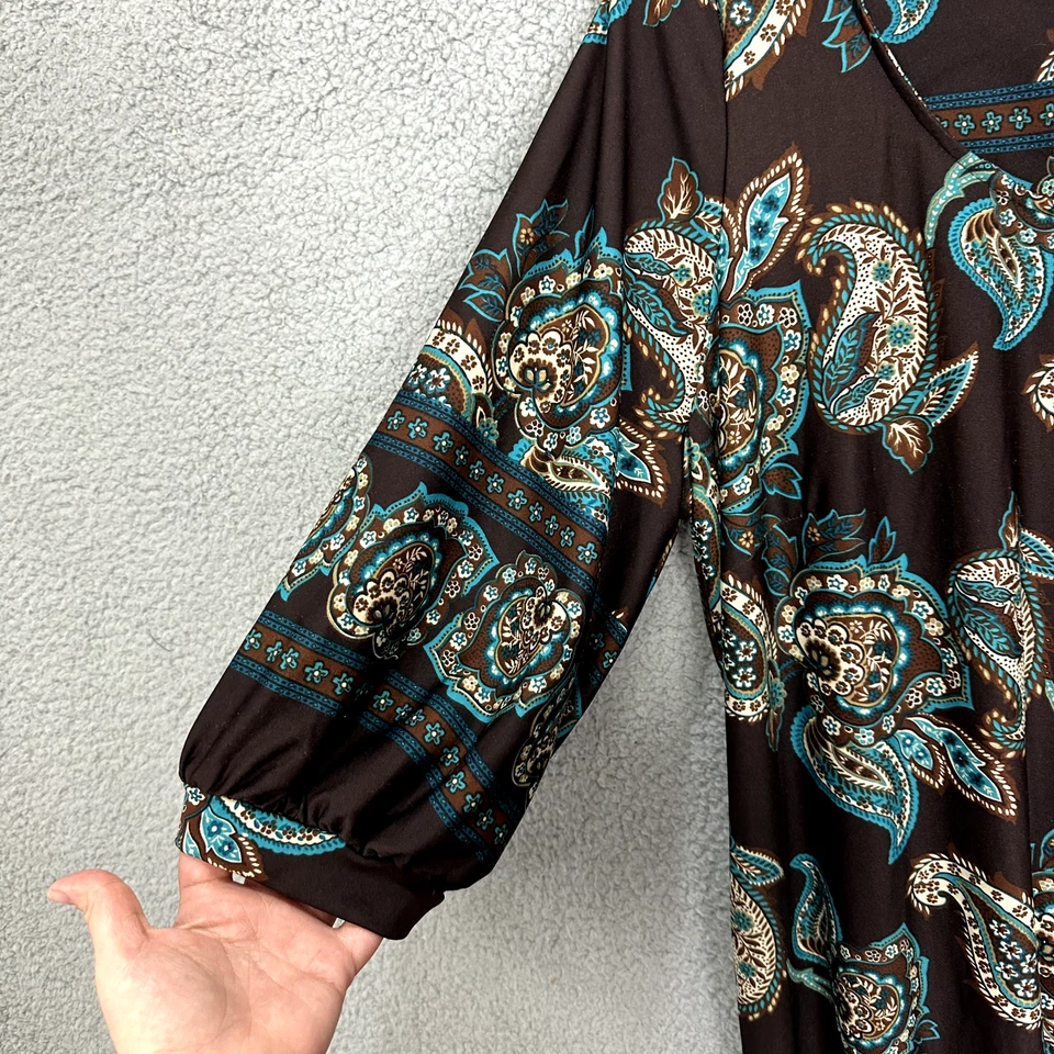 Moda Vestido Bug Shift Para Mujer 1X Marrón Cachemira Manga 3/4 Retro Indie Boho Y2K Foto 4 de 4