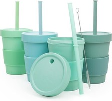 Kids Bamboo Cup Set 4 pcs  w/Lids  Straws Organic, NOT Plastic - FDA Approved