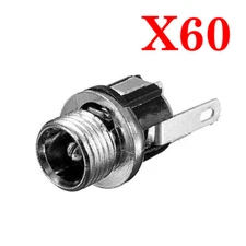 60x DC Power Socket With Nut Supply Jack Socket Panel Mount Connector 3-Pin
