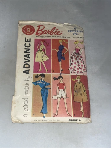 Vintage Barbie Advance Printed Sewing Pattern 1961 Group A Doll Clothes Outfits