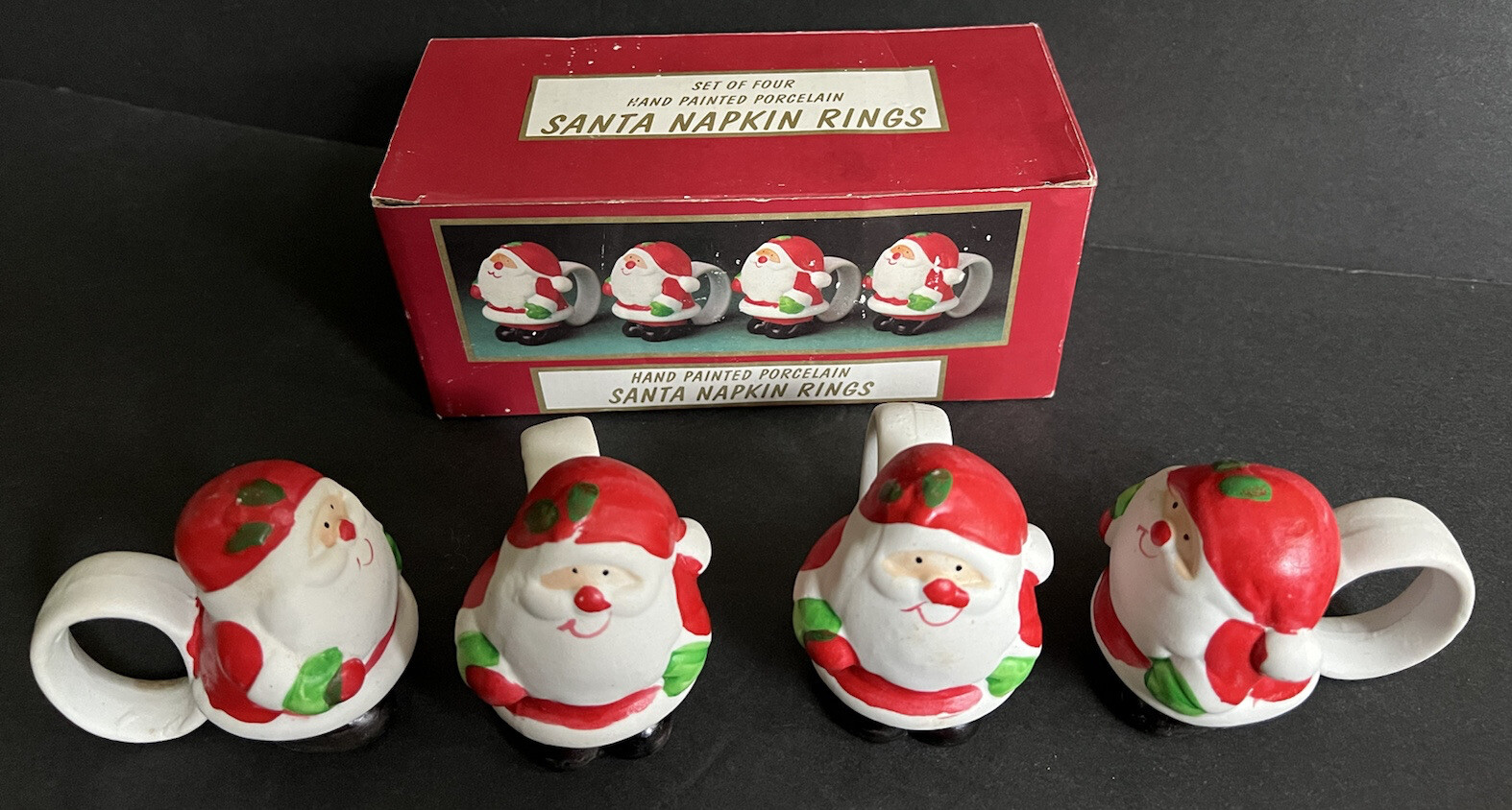 Santa Claus Napkin Rings Hand Painted Porcelain Set of 4 Christmas ...