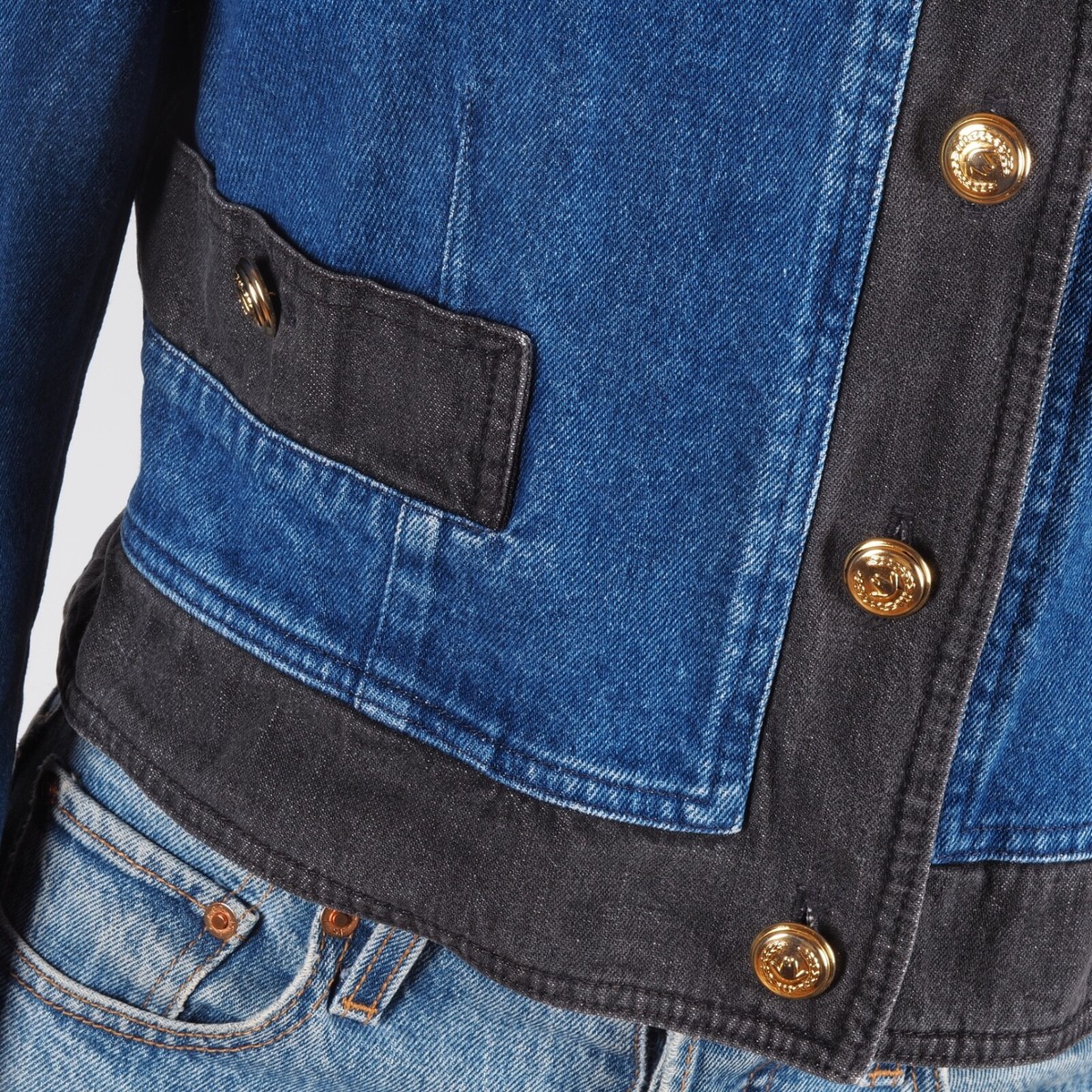 Moschino Jeans 90s Vintage Women's Blue Black Denim Cropped Jacket