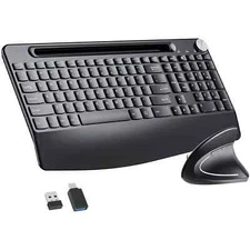 Full-Size Ergonomic Keyboard and Mouse, 2.4GHz Wireless Keyboard and vertical...