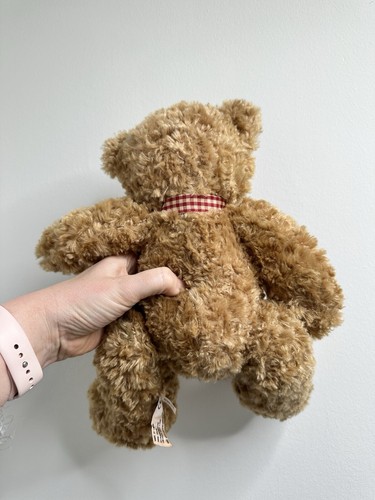Keel Simply Soft Collection tan Teddy Bear Plush red gingham Bow 12” tall brown - Picture 6 of 13