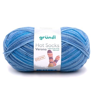 Gründl Sockenwolle Hot Socks Verona 100 g 4-fach hellblau-blau-meliert  Wolle