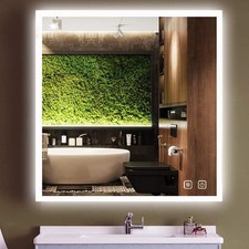 36 x 36 Inch Square Backlit LED Bathroom Mirror Anti-Fog 3 Color Adjustable B...