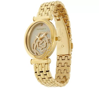 Rose Encrusted Diamond Gold Tone Stainless Steel Watch by Affinity Avg