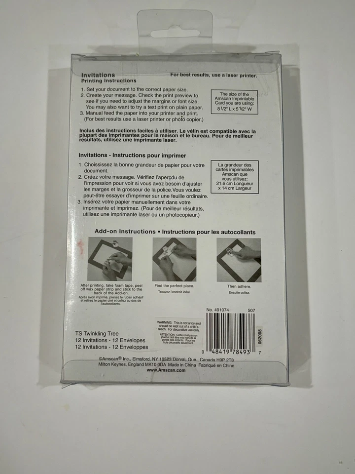 Amscan Christmas Tree Imprintable Invitations 12 Cards & Envelopes 8.75" x 6" - Image 3 of 3