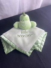 Wishes And Kisses Green Lovey Security Blanket Little Monster Satin Edge Stains